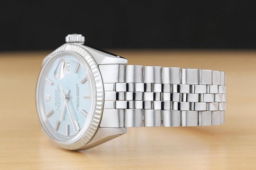 ROLEX DATEJUST 1601 ICE BLUE DIAL 18K WHITE GOLD STEEL FOLDED BRACELET WATCH - Afbeelding 4 van 9