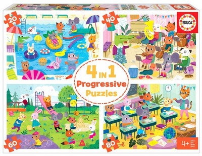 Educa Tag in der Schule Progressive Puzzle - 20, 40, 60, 80 Teile - Alter 4+