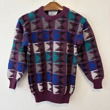 Vintage College Point Crewneck Pullover Sweater Womens Small Geometric Knit