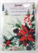 Splendid Christmas Holiday Poinsettia Winter Garland Polyester Tablecloth 60x102