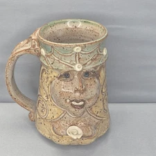 Vintage John Coiner 3D Pottery Face Mug  QUEEN OF HEARTS Renaissance