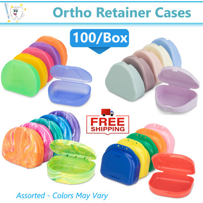 Dental Retainer Box Orthodontic Appliance Guard Snap closure, 1'' Assorted 100/Cs