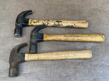 3 Vintage Bell System 24 oz. Claw Hammers Wood Handle Old Used Tools Nice