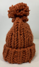 Marcus Adler Hat Womens One Size Rust /Brown Chunky Knit Pom Pom Beanie