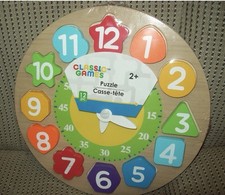 Clock 12 Piece Multi-Colored Learning Wooden Classic Games Puzzle New