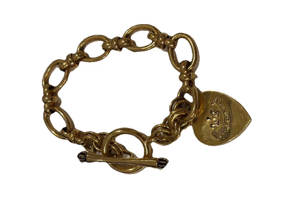 Original Auténtico JUICY COUTURE Tono Dorado Corazón Dije Cadena Pulsera Años 2000’s Foto 2 de 3