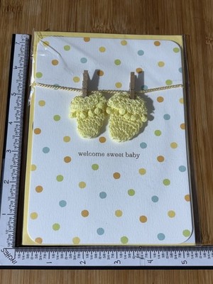 Papyrus Greeting Card New Envelope Congratulations Baby Welcome Knit Socks CUTE