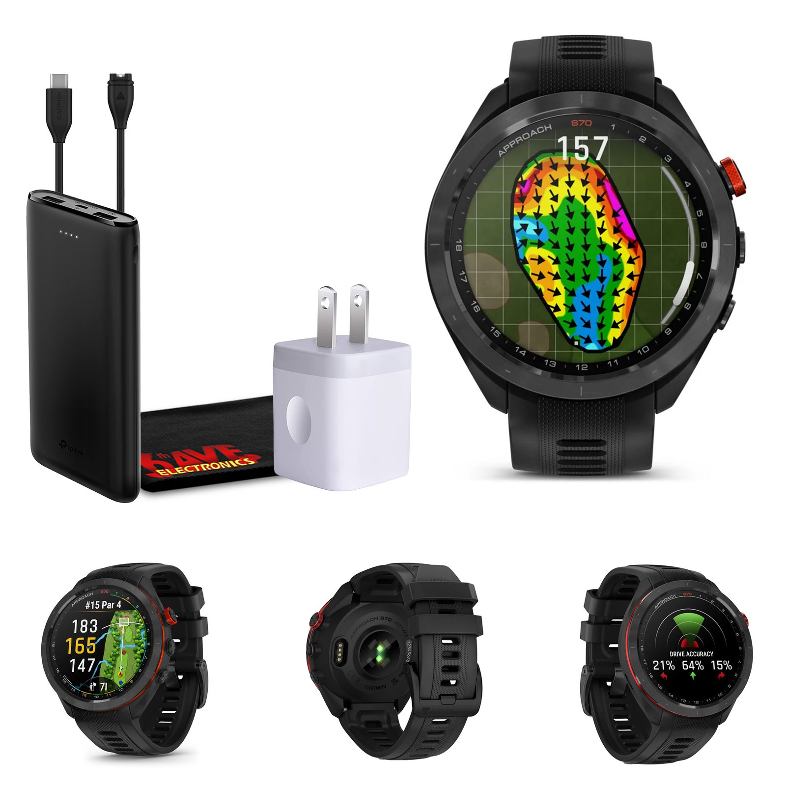 Умные часы Garmin Approach S70 с 47-миллиметровым фитнес-трекером и GPS-навигатором для гольфа для мужчин-Черный