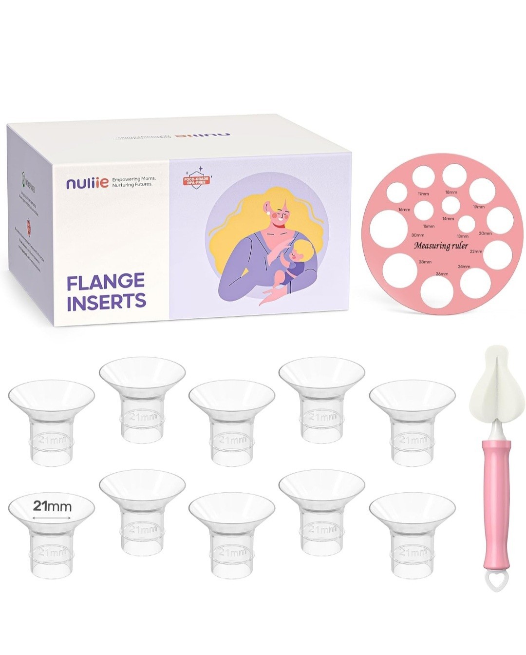 Flange Breast Pump Inserts NEMMZH 21mm for 24mm Shields 10pk New Sealed-image