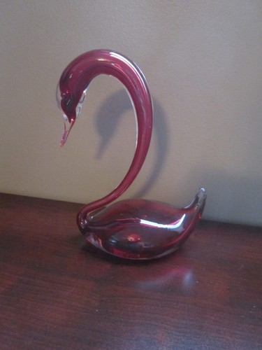 ROSSI ARÁNDANO Y VIDRIO SOPLADO A MANO TRANSPARENTE CISNE VINTAGE 7" NIAGRA CAE CANADÁ - Imagen 3 de 8