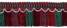 Cut Fringe Trim with Beads and Woven header, Color VL01 - Holly Red 12 Yards 