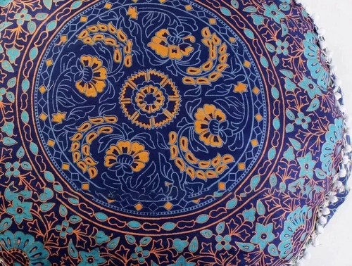 Round Ottoman 22" Cotton Pouf Scale Stool Chair Cover Moroccan Indian Handmade - Picture 3 of 4