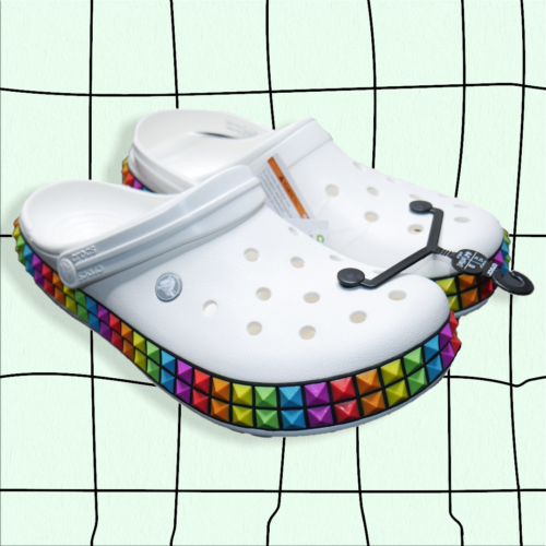 CROCS Rainbow Pride Pyramid Studded LGBTQ 3D Shapes Clog Mens Size 12 Women's 14 - Picture 1 of 14