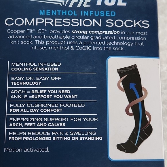 Copper Fit Ice Menthol Infused Compression Socks Black LargeXL Unisex New eBay