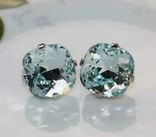 2Ct Cushion Cut Aquamarine Women's Push Back Stud Earrings 14K White Gold Finish