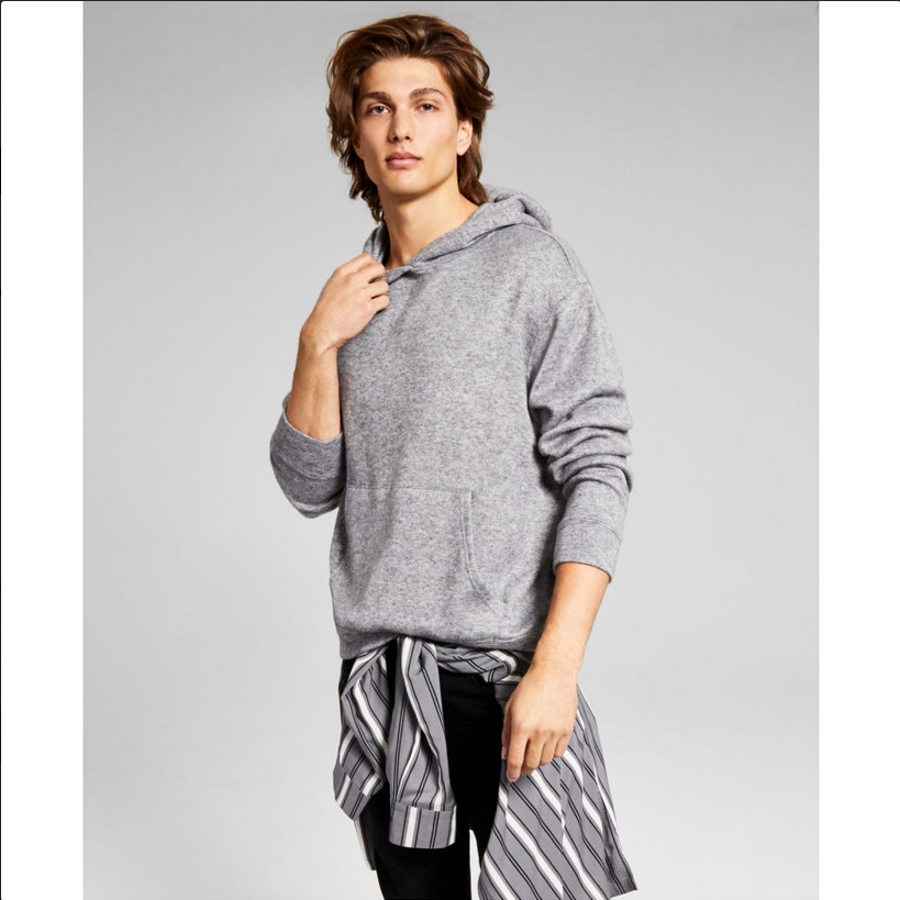 And Now This Mens Cozy Fleece Hoodie Rayon-Polyester-Nylon Gray size S 5790₽