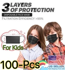 100 PCS Disposable Kids Face Mask Non Medical 3 Ply Ear loop Black Toddler Masks