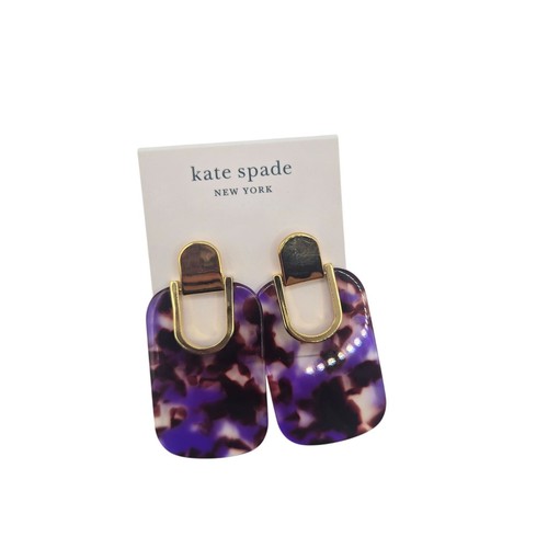 Kate Spade Sedgewick Earrings Purple Statement New Gold Bold - Picture 2 of 4