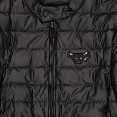 Emporio Armani Black Ox Patch Quilted Puffer Jacket, Brand Size 48 in Black