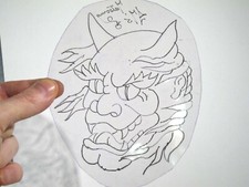 vtg 1960s 1970s Tattoo acetate stencil Japanese Demon Head signed v2 DD2