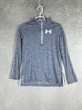 Under Armour Loose Fit Girls 1/4 Zip Long Sleeve Mock Neck Gray Pullover YLG