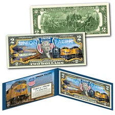 UNION PACIFIC Train Company GE Locomotive Railroad U.S. $2 Bill - WORLDS LARGEST