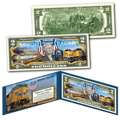 #ad #ad UNION PACIFIC Train Company GE Locomotive Railroad U.S. $2 Bill WORLDS LARGEST $15.95