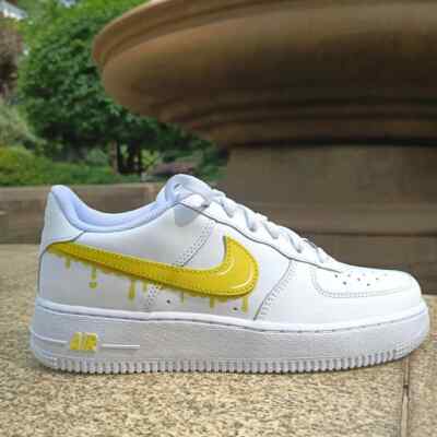 Nike Air Force Custom White Shoes Mustard Yellow Drip