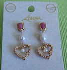NEW Pretty Freshwater  Pearl/pink precious stone &Gold Drop Earrings from Lovisa