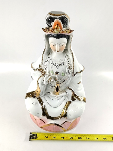 Statua della dea Boddhisattva in porcellana cinese 13,5"" Quan Guan Yin - Foto 11 di 13