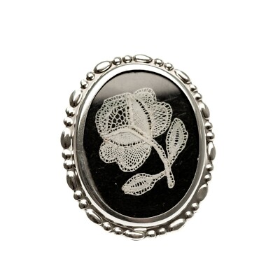 Vintage Bernard Instone Sterling Silber & Spitze Rose Brosche gepunzt 1979