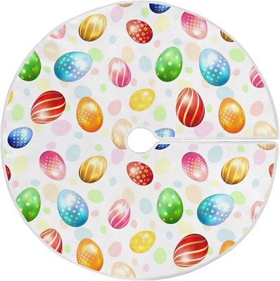 Colorful Easter Eggs Tree Skirt 36'' Spring Floral Egg Art Christmas Tree Skirts 