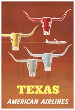 Texas American Lines 1950s Vintage Travel Poster