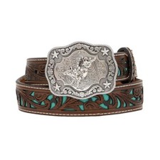Nocona Kids Piercing Turquoise Underlay Bull Rider Belt, N4439033, Size 30, NWT