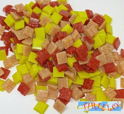 Tessere Vetro Colorato Mosaico 3 Forme (380pz-300g) - Quadrata Triangolo Rombo Pezzi di Vetro per Arte, Casa e Decorazioni