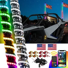 4FT RGB Spiral COB Whip Lights+Turn Signal Wire For Polaris RZR PRO XP/Ranger XP