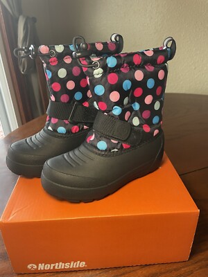 NIB Northside Waterproof Boots Youth 10 pink/blue polka dot Thinsulate Insulated
