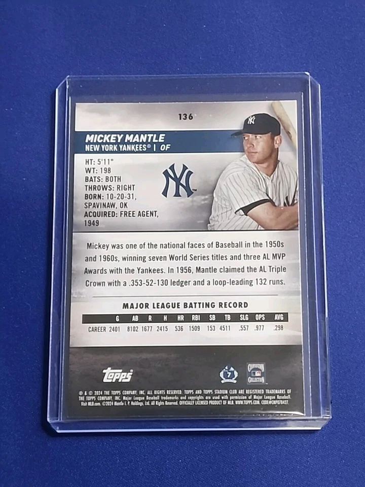 2024 Topps Stadium Club - Gold Foil #136 Mickey Mantle - Image 2 of 2
