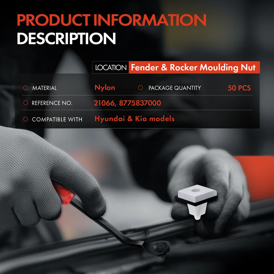 Moldura de parachoques de guardabarros M4.2 50 piezas con retenedores de clip sellador para Hyundai Accent Kia Foto 2 de 4