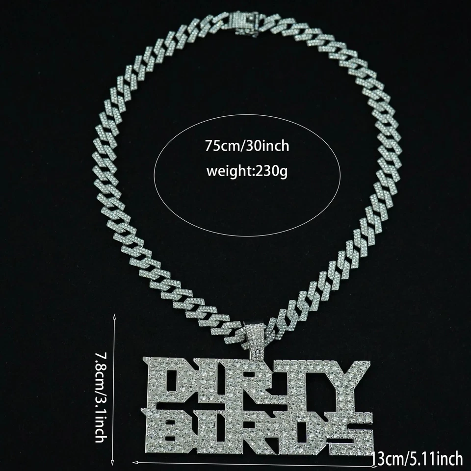 Hip Hop Iced DIRTY BIRDS Pendant Necklaces 13mm Crystal CZ Chain Fashion Jewelry - Image 2 of 4