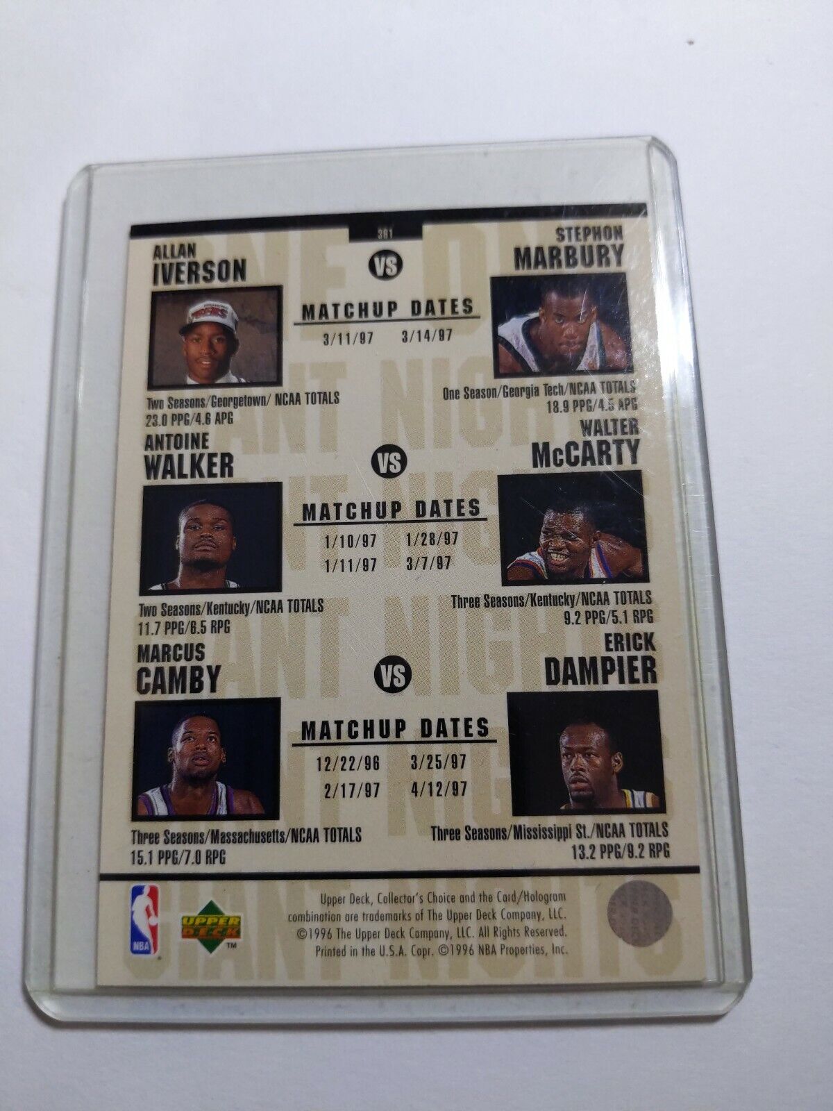 1996-97 Kobe Bryant Rookie Upper Deck One On One #361