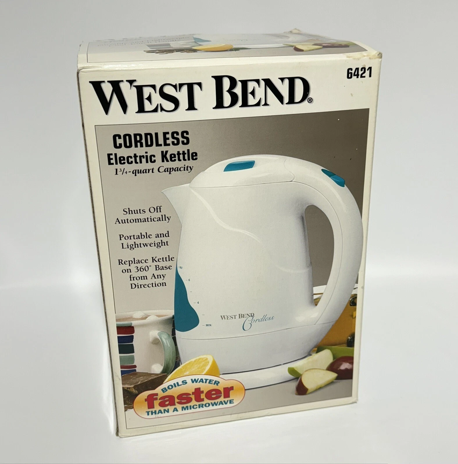 West Bend Cordless Electric Hot Water Kettle 1 3/4 Quart Model 6421 NEW 1999