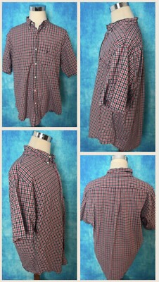 Short Sleeve Ralph Lauren Jeans Co Plaid Button Up Shirt Flag Logo Men's Size XL