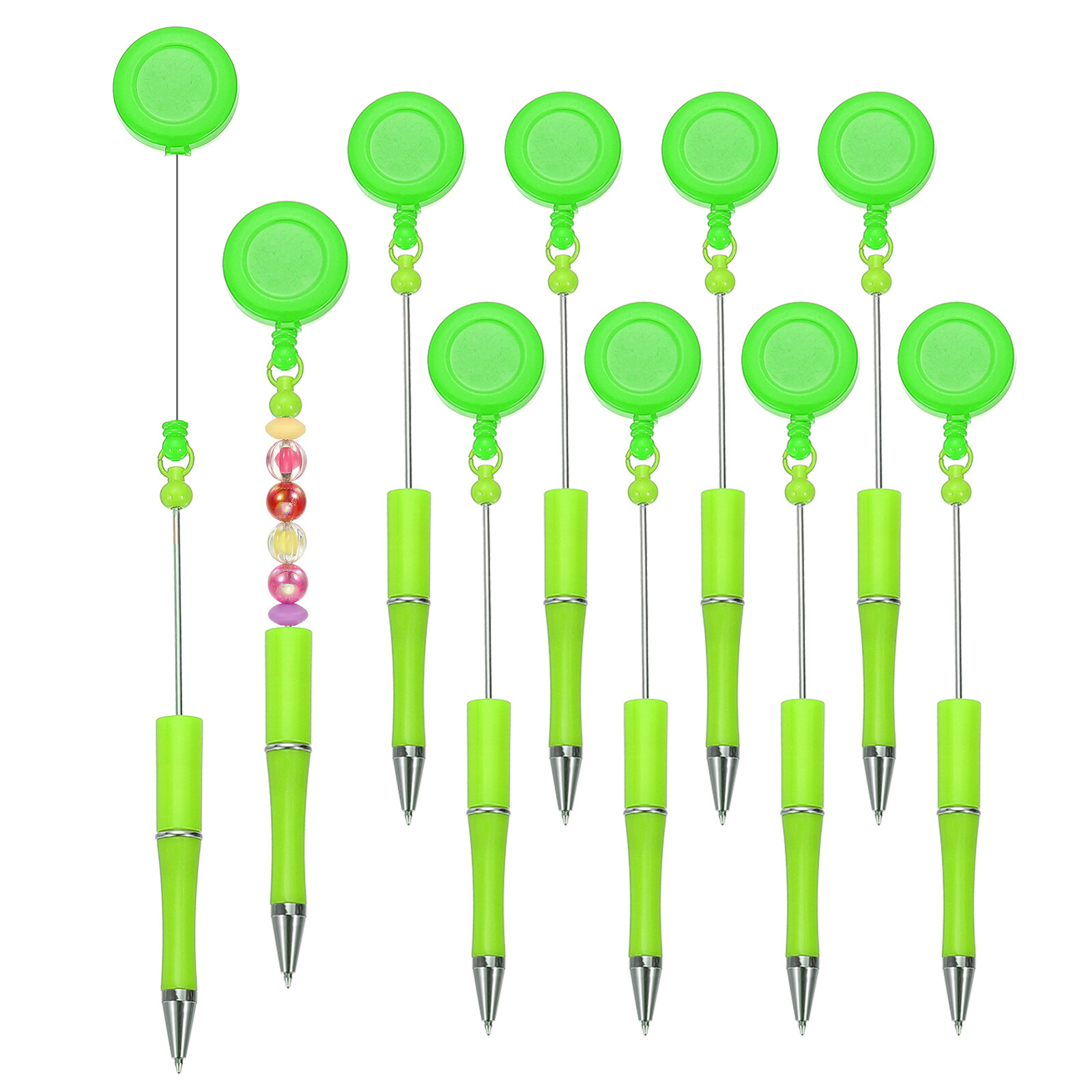 10Pcs Retractable Beadable Pens in Candy Green for Badge Reels-image