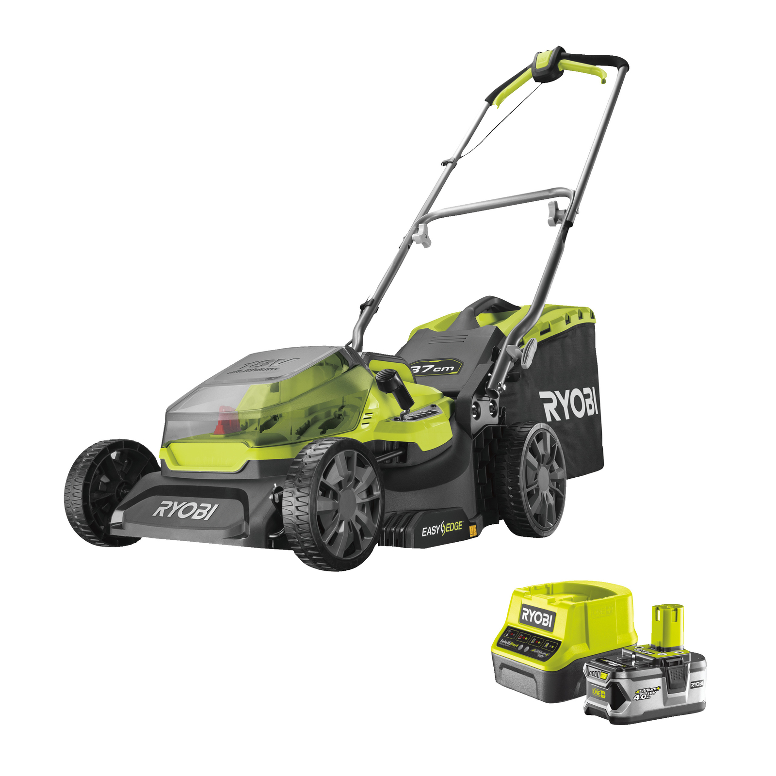 Ryobi RY18LM37A-140 Rasaerba Batteria 18V ONE+ 37cm 20-70mm 45 Lt Kit 4.0 Ah