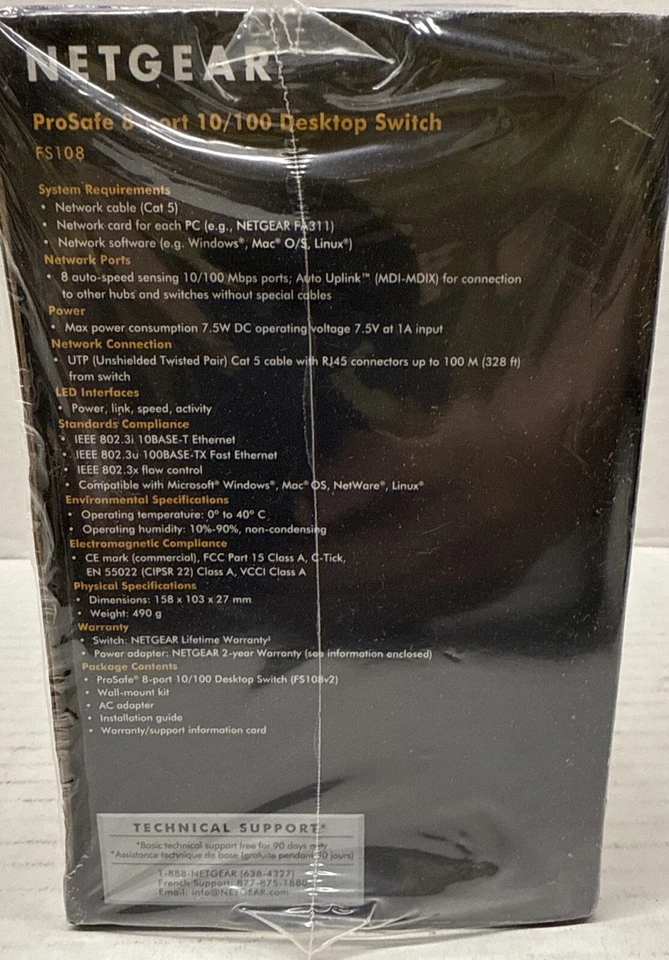 NETGEAR FS108 PROSAFE 8-PORT 10/100 MBPS FAST ETHERNET SWITCH URS3-4 New! - Image 2 of 4