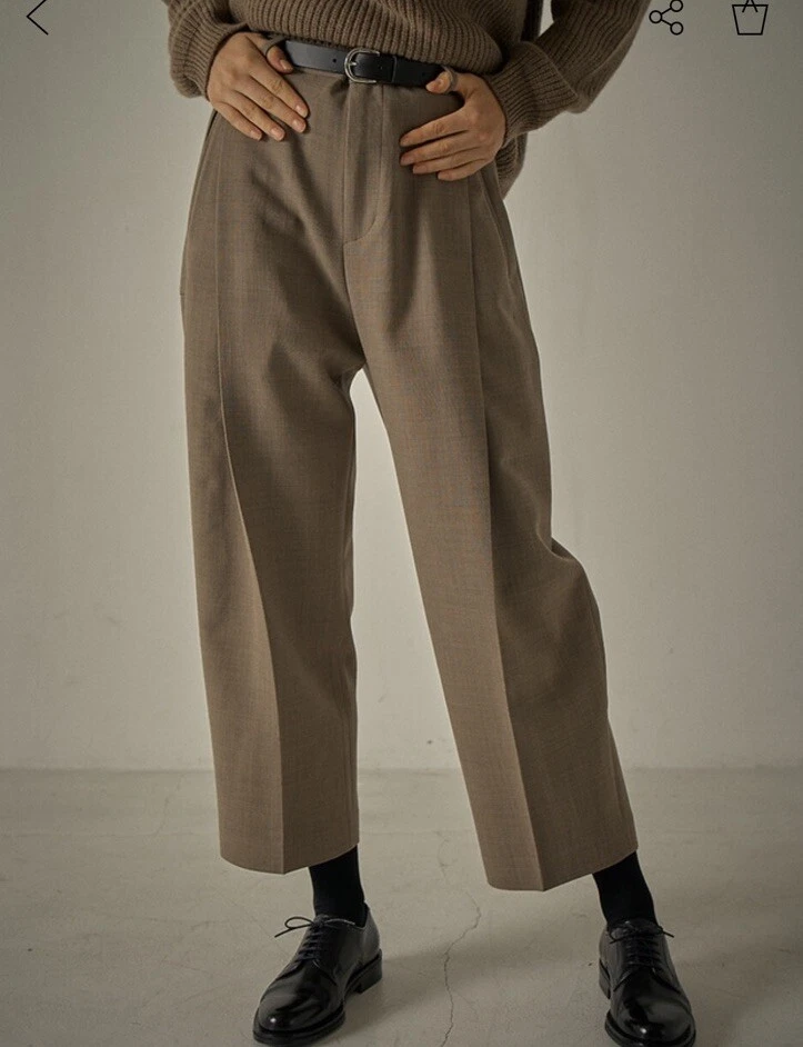 Ava Molli Women Medium Wide Leg Trouser Pants Khaki 100% Wool Pleated High Rise