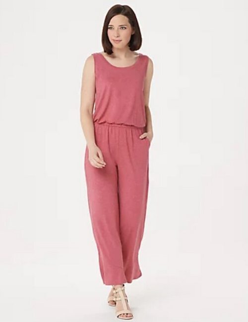LOGO Lounge Lori Goldstein Heather Strawberry Pink Jersey Wide-Leg Jumpsuit New