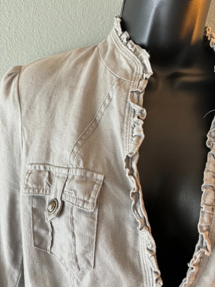 INC International Womens Crop Gray Linen 3/4 Sleeve Blazer Jacket Pockets Medium - Image 4 of 4