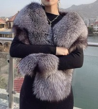 100 Real Fox Fur Capes /wrap Shawl 158 30cm Women's Scarf Black Stole